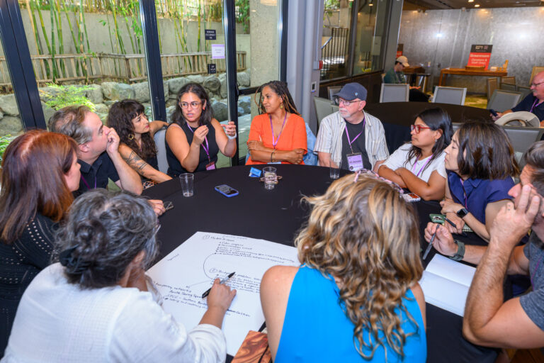 Public media peers and documentary practitioners gather for a roundtable discussion and brainstorming as part of Getting Real’s “Making It Local” breakout session, organized by Grace Lee and the Viewers Like Us team. (Photo: UrbaniteLA)